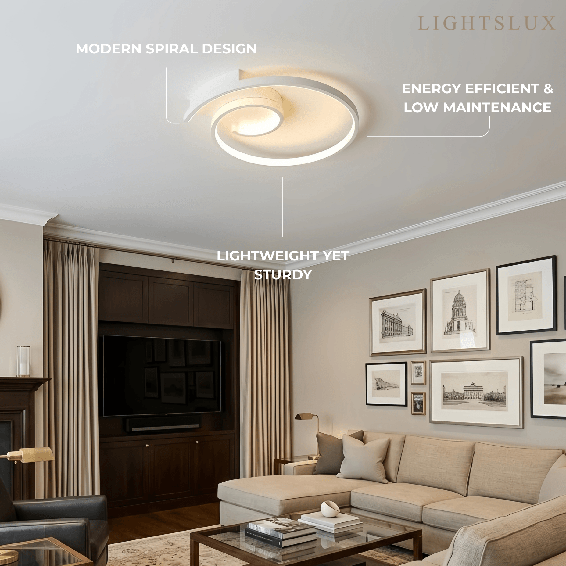 Spiral Ceiling Light - Modern Black-White/White Metal for Dining & Bedroom - Flindria
