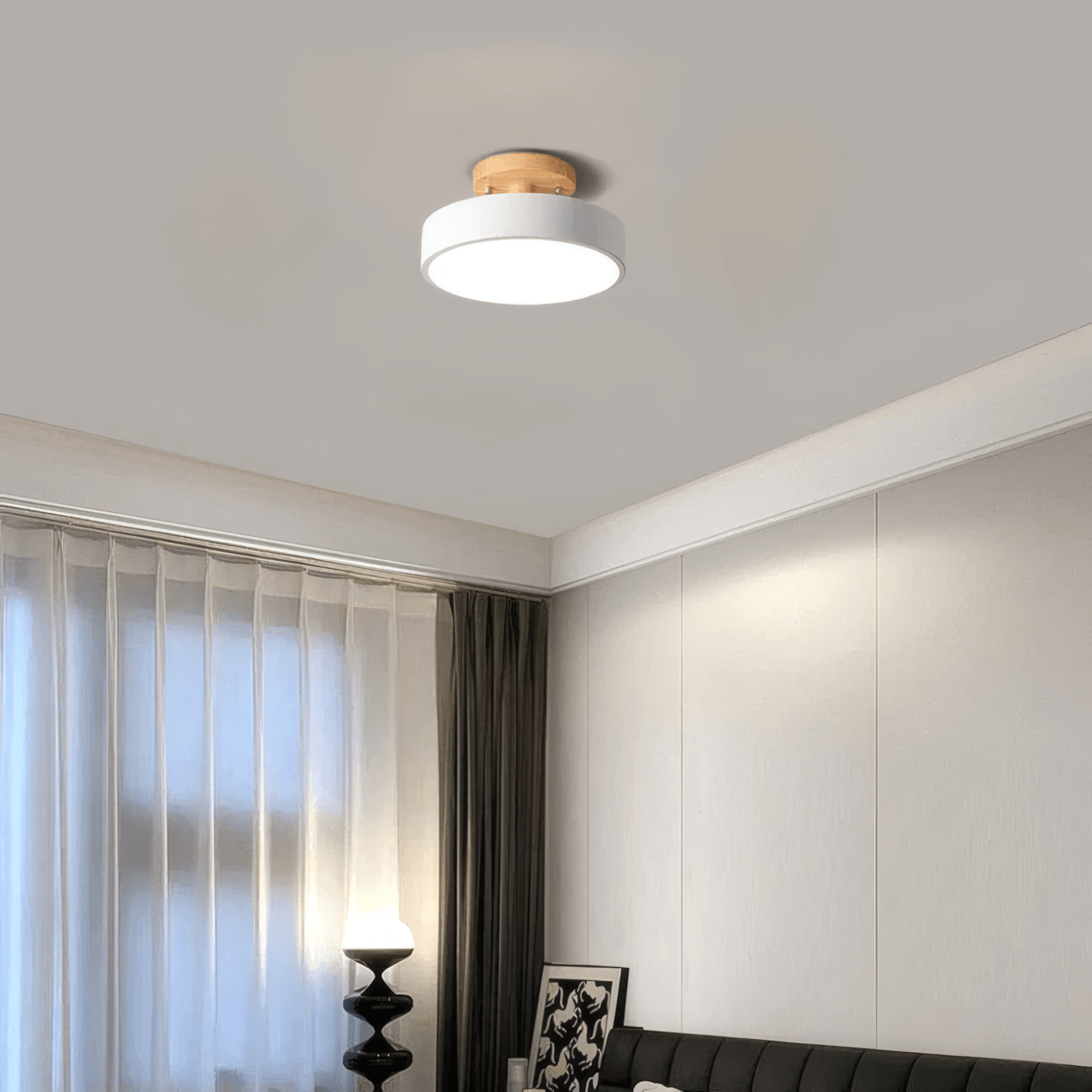 Plafonnier Style Morandi - Bois et Acrylique Blanc/Rose/Vert pour Chambre - Flindria