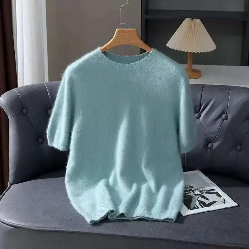 Lennon Men’s Knit T-Shirt – Soft Lightweight Short-Sleeve Pullover, 100% Mink Cashmere 4