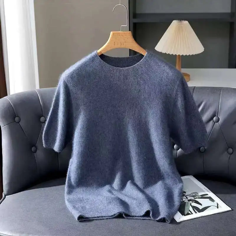 Lennon Men’s Knit T-Shirt – Soft Lightweight Short-Sleeve Pullover, 100% Mink Cashmere 5