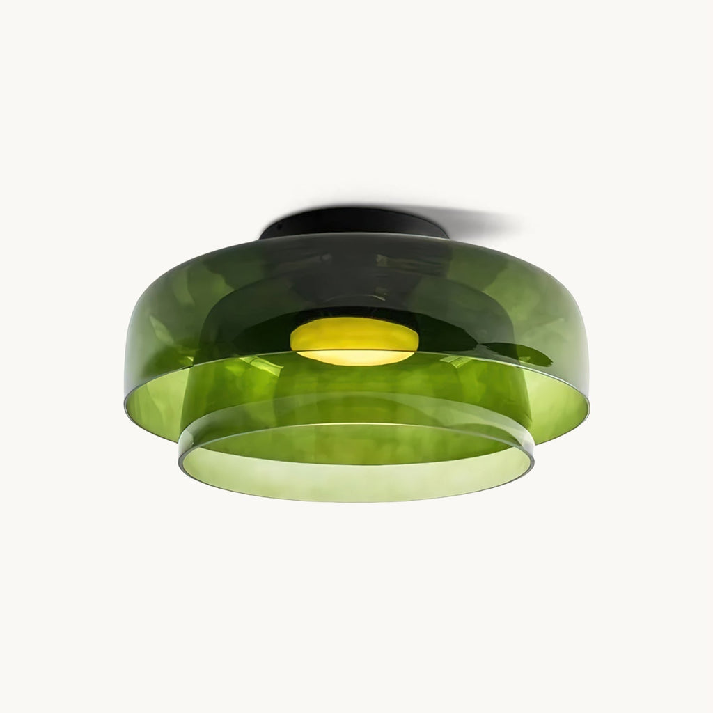 Tiered Glass Ceiling Light — Metal Frame, Black Green Smoke Gray Orange Finishes, Integrated LED, 32-42cm Diameter