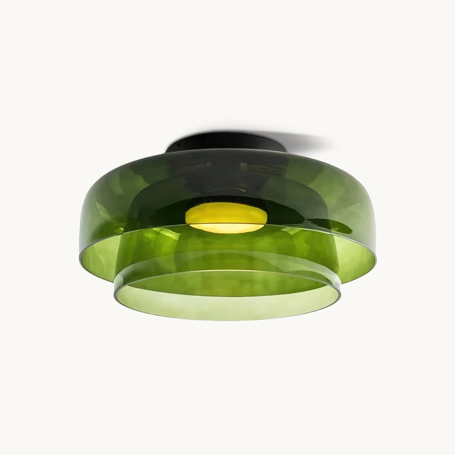 Tiered Glass Ceiling Light — Metal Frame, Black Green Smoke Gray Orange Finishes, Integrated LED, 32-42cm Diameter