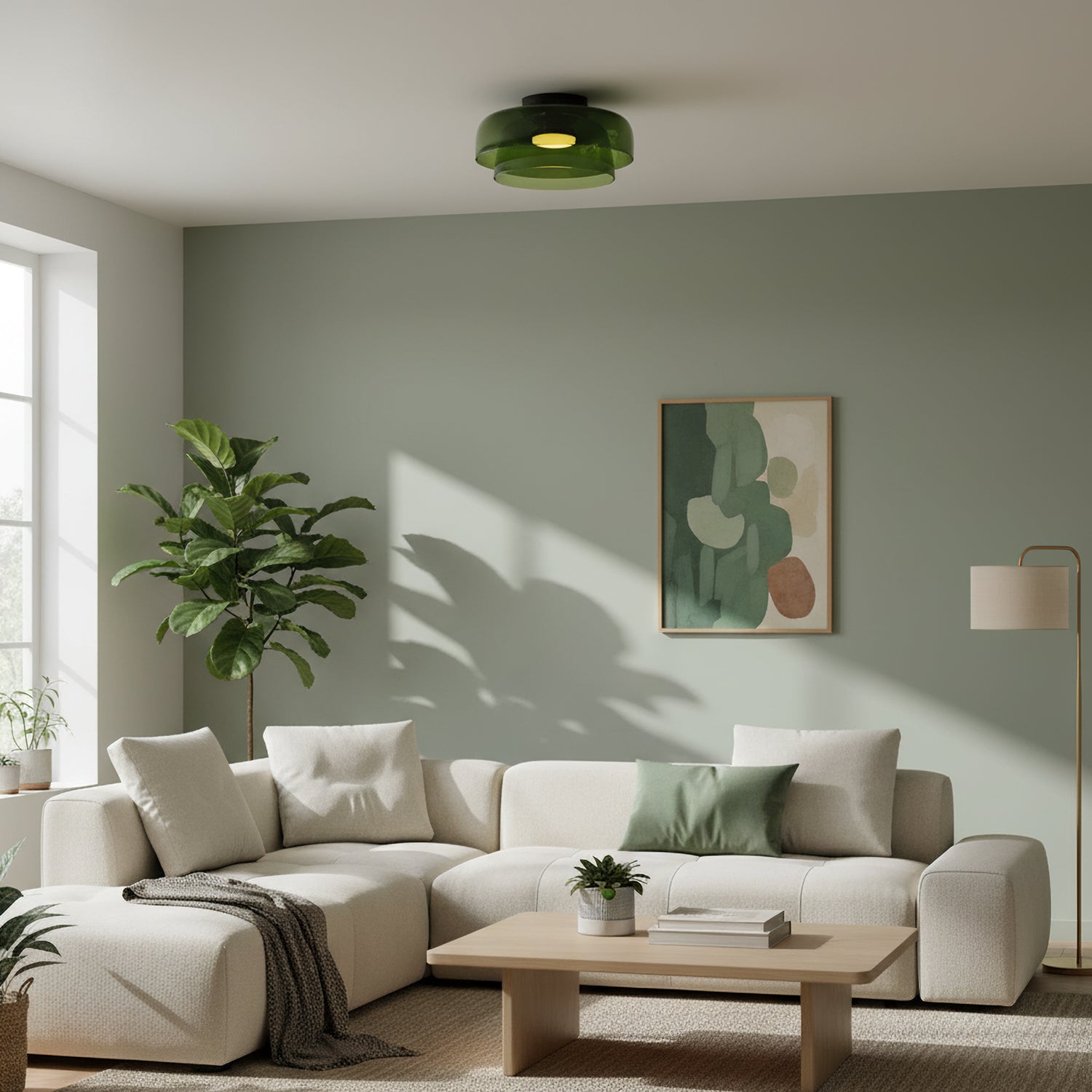 Tiered Glass Ceiling Light — Metal Frame, Black Green Smoke Gray Orange Finishes, Integrated LED, 32-42cm Diameter