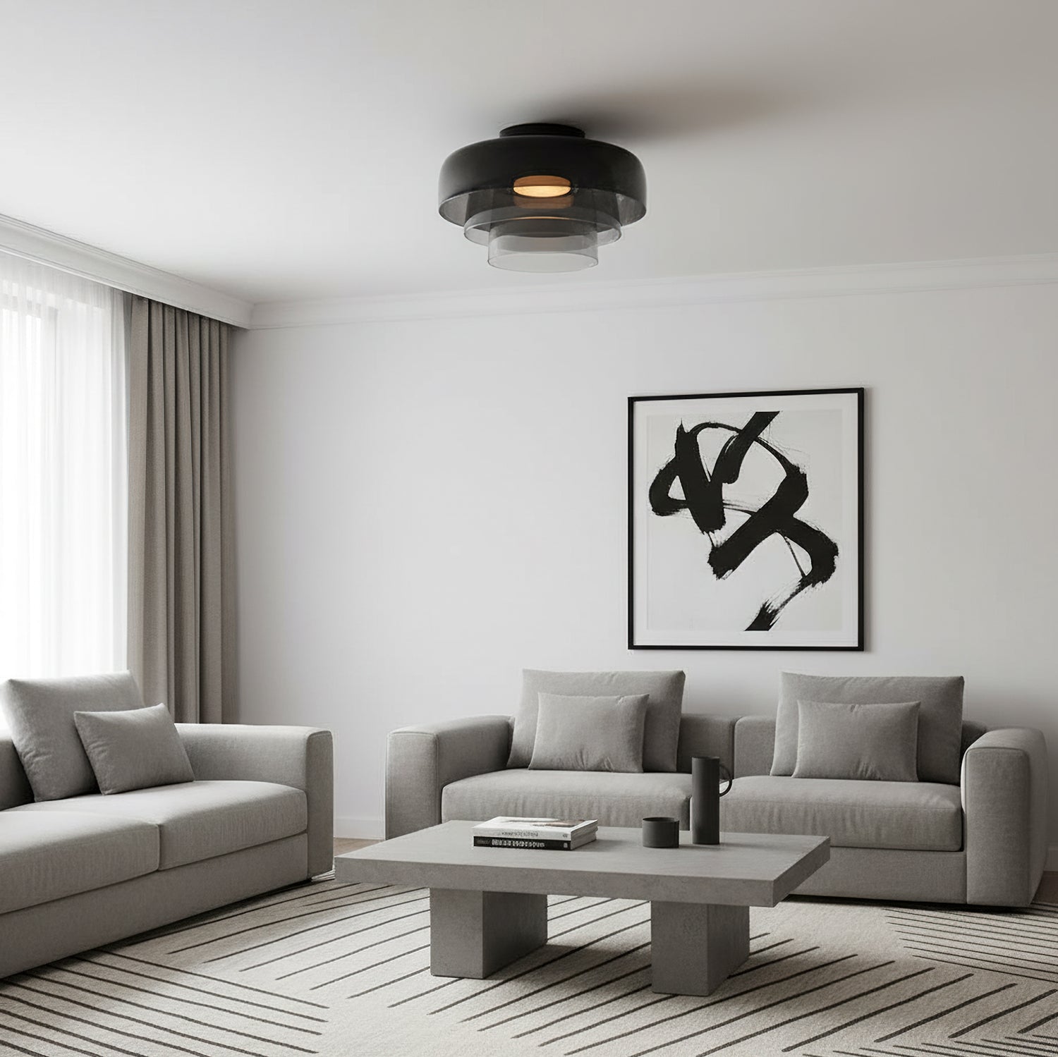 Tiered Glass Ceiling Light — Metal Frame, Black Green Smoke Gray Orange Finishes, Integrated LED, 32-42cm Diameter