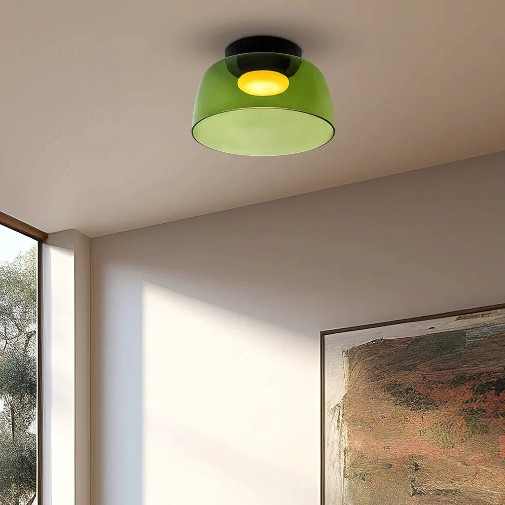 Tiered Glass Ceiling Light — Metal Frame, Black Green Smoke Gray Orange Finishes, Integrated LED, 32-42cm Diameter