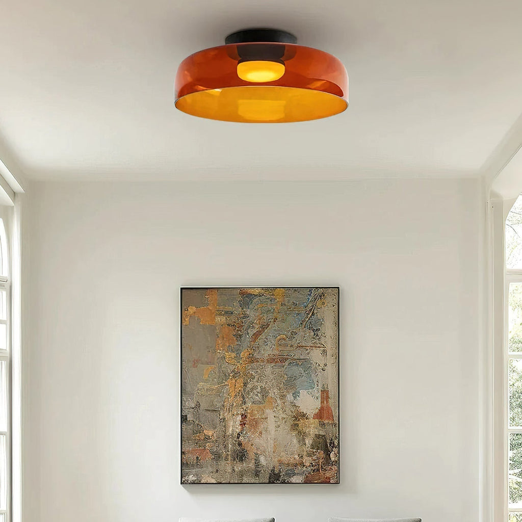 Tiered Glass Ceiling Light — Metal Frame, Black Green Smoke Gray Orange Finishes, Integrated LED, 32-42cm Diameter