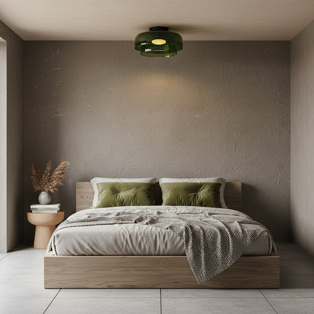 Tiered Glass Ceiling Light — Metal Frame, Black Green Smoke Gray Orange Finishes, Integrated LED, 32-42cm Diameter