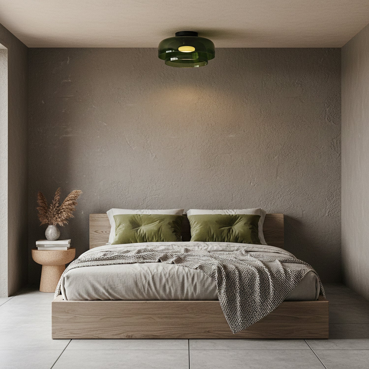 Tiered Glass Ceiling Light — Metal Frame, Black Green Smoke Gray Orange Finishes, Integrated LED, 32-42cm Diameter