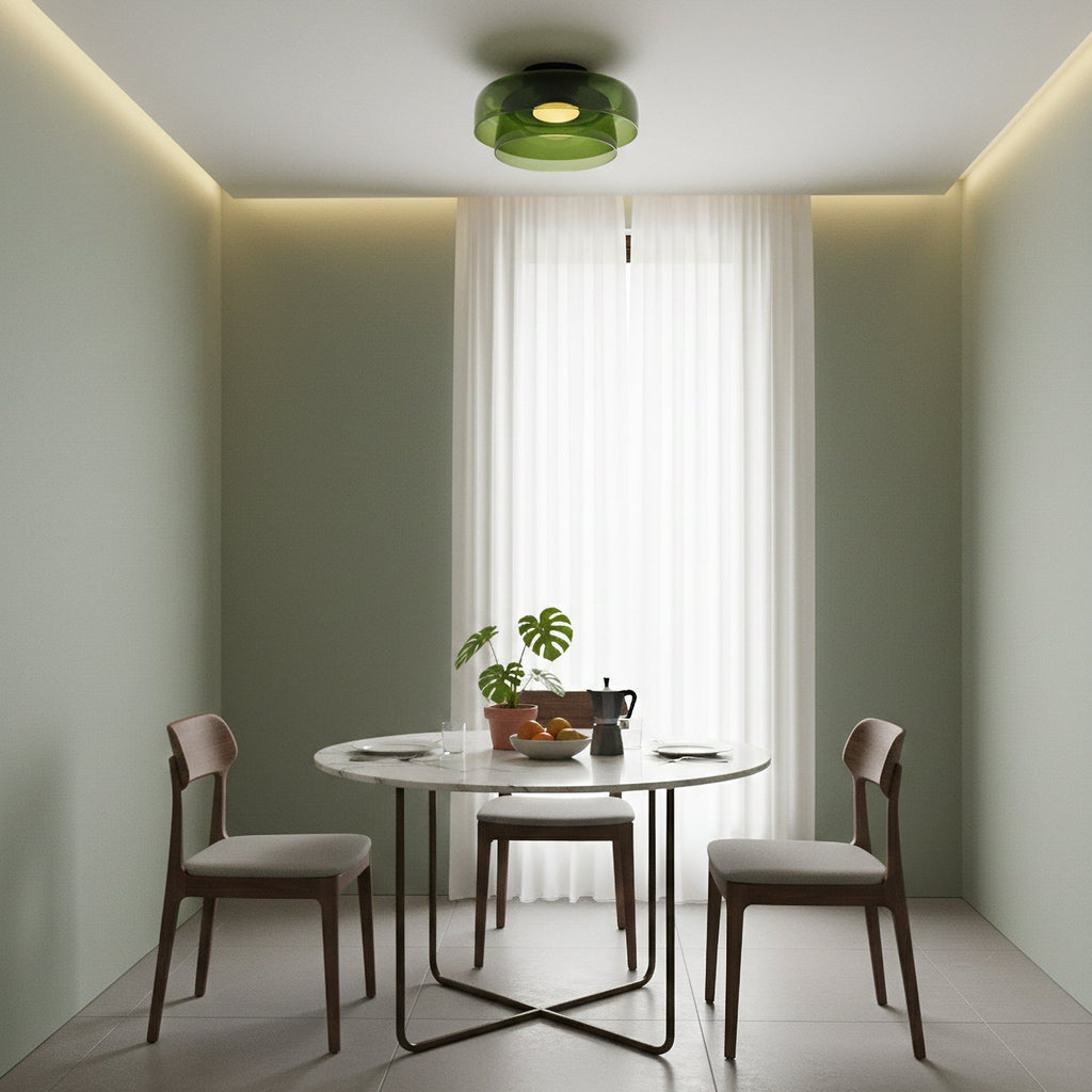 Tiered Glass Ceiling Light — Metal Frame, Black Green Smoke Gray Orange Finishes, Integrated LED, 32-42cm Diameter