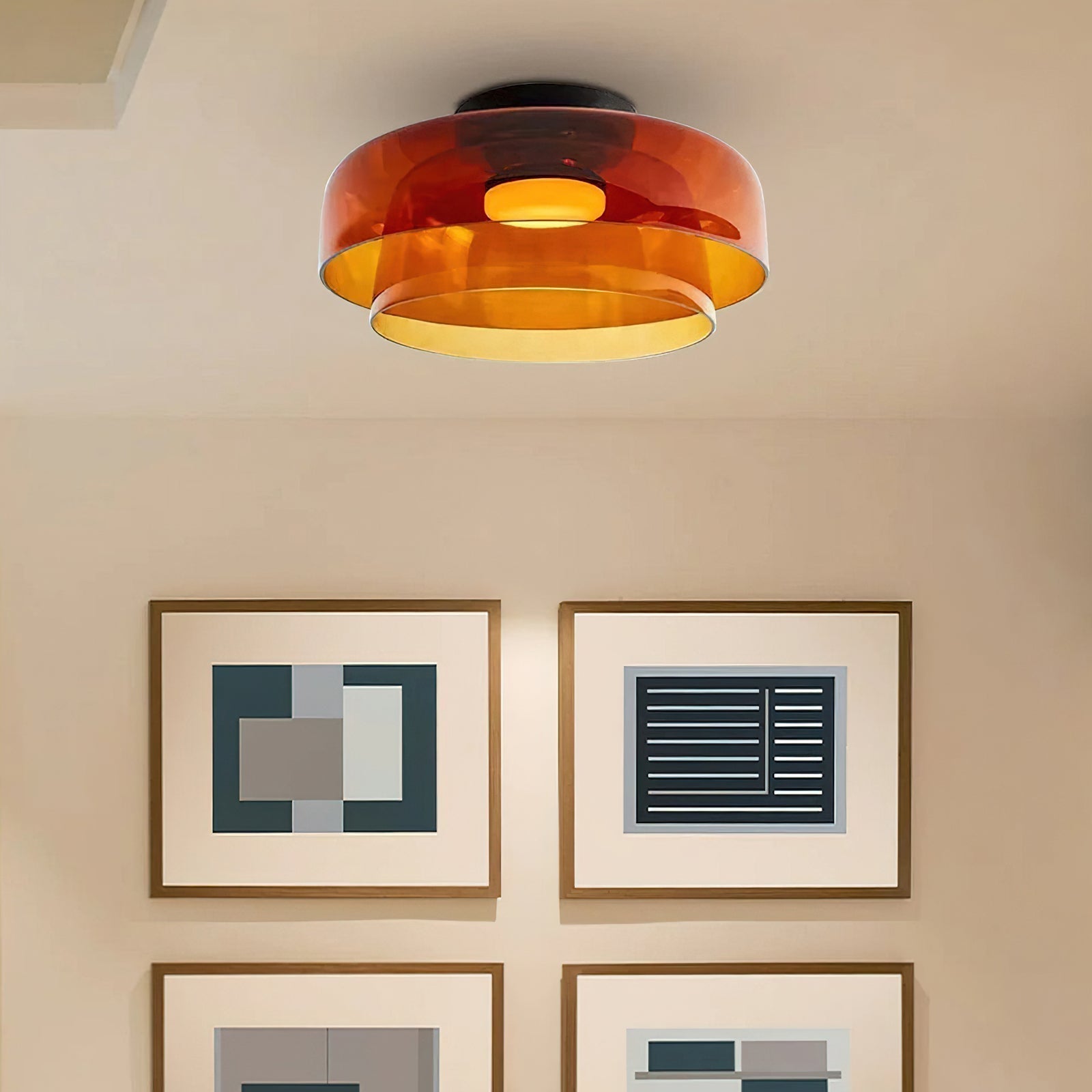 Tiered Glass Ceiling Light — Metal Frame, Black Green Smoke Gray Orange Finishes, Integrated LED, 32-42cm Diameter