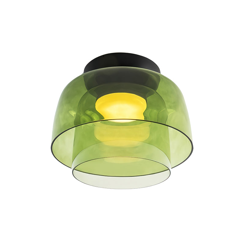 Tiered Glass Ceiling Light — Metal Frame, Black Green Smoke Gray Orange Finishes, Integrated LED, 32-42cm Diameter