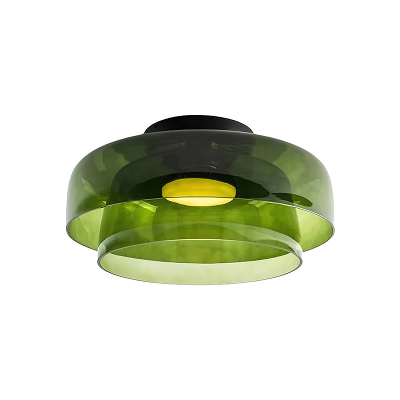 Tiered Glass Ceiling Light — Metal Frame, Black Green Smoke Gray Orange Finishes, Integrated LED, 32-42cm Diameter