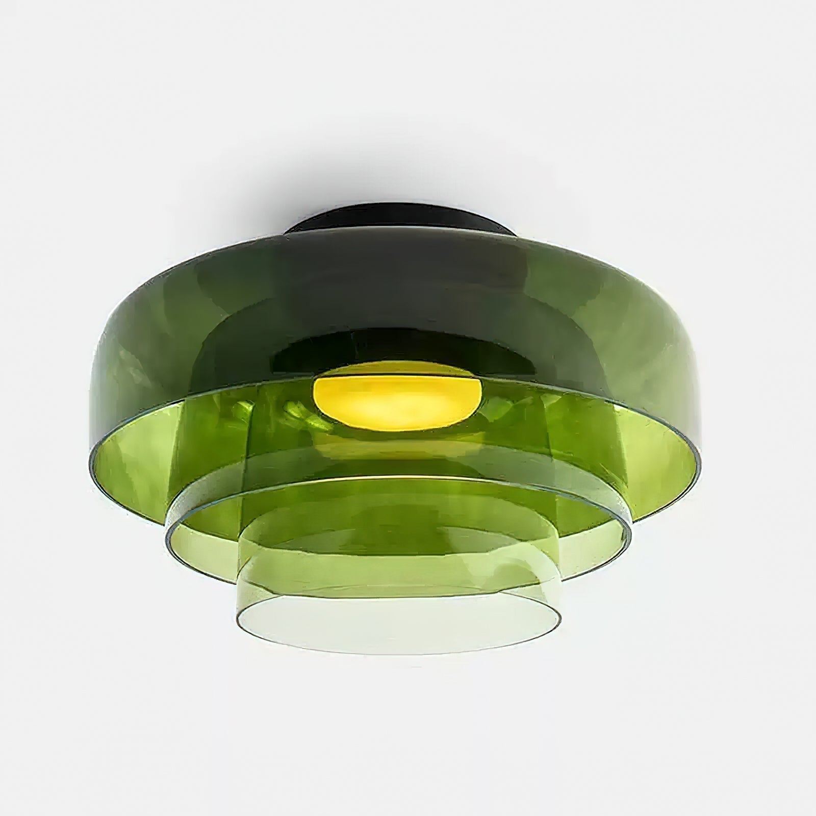 Tiered Glass Ceiling Light — Metal Frame, Black Green Smoke Gray Orange Finishes, Integrated LED, 32-42cm Diameter