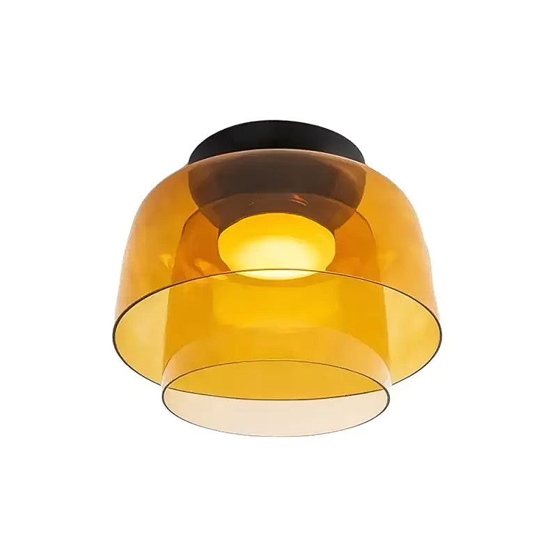 Tiered Glass Ceiling Light — Metal Frame, Black Green Smoke Gray Orange Finishes, Integrated LED, 32-42cm Diameter