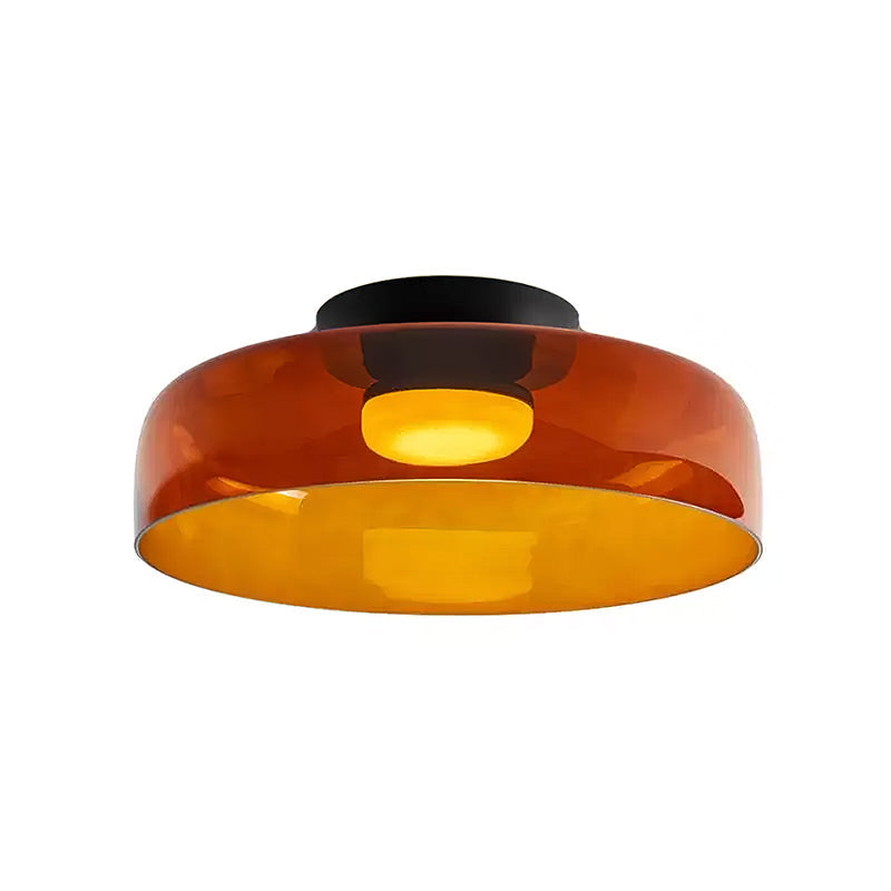 Tiered Glass Ceiling Light — Metal Frame, Black Green Smoke Gray Orange Finishes, Integrated LED, 32-42cm Diameter