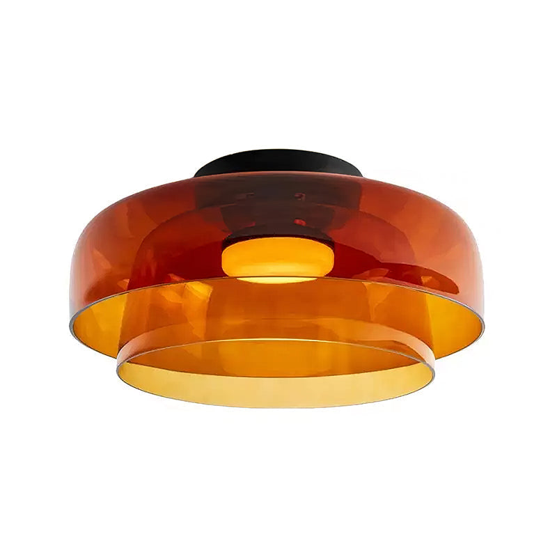 Tiered Glass Ceiling Light — Metal Frame, Black Green Smoke Gray Orange Finishes, Integrated LED, 32-42cm Diameter