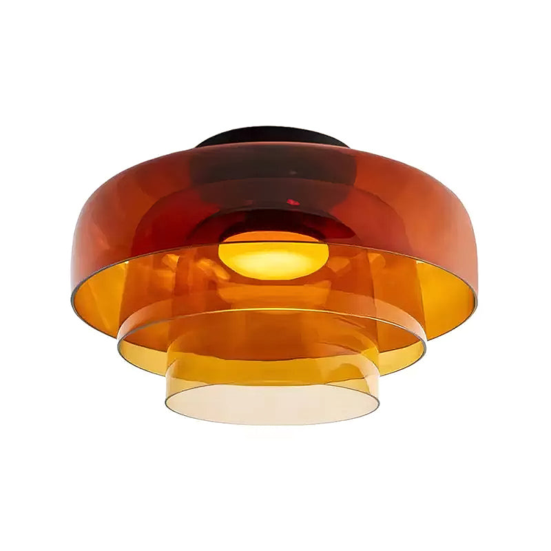 Tiered Glass Ceiling Light — Metal Frame, Black Green Smoke Gray Orange Finishes, Integrated LED, 32-42cm Diameter