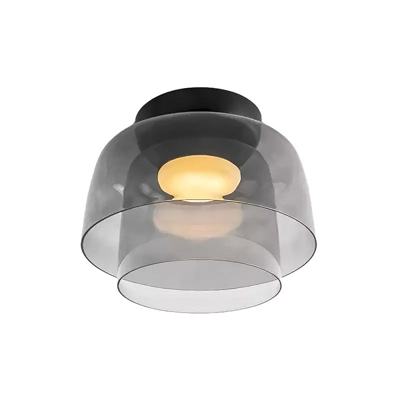 Tiered Glass Ceiling Light — Metal Frame, Black Green Smoke Gray Orange Finishes, Integrated LED, 32-42cm Diameter