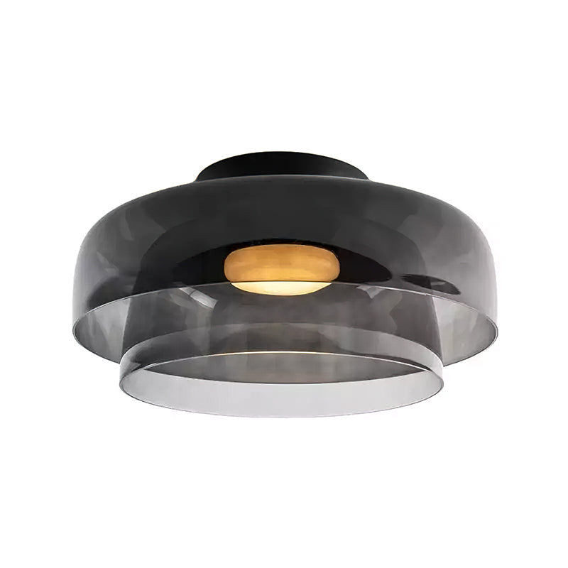 Tiered Glass Ceiling Light — Metal Frame, Black Green Smoke Gray Orange Finishes, Integrated LED, 32-42cm Diameter