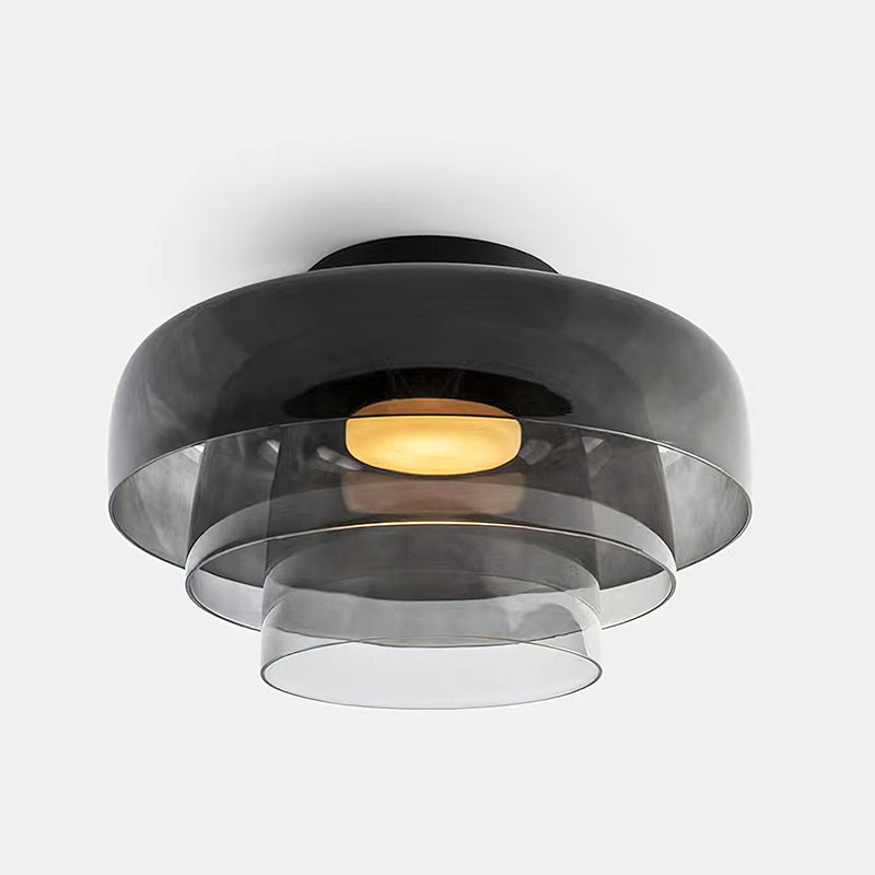 Tiered Glass Ceiling Light — Metal Frame, Black Green Smoke Gray Orange Finishes, Integrated LED, 32-42cm Diameter