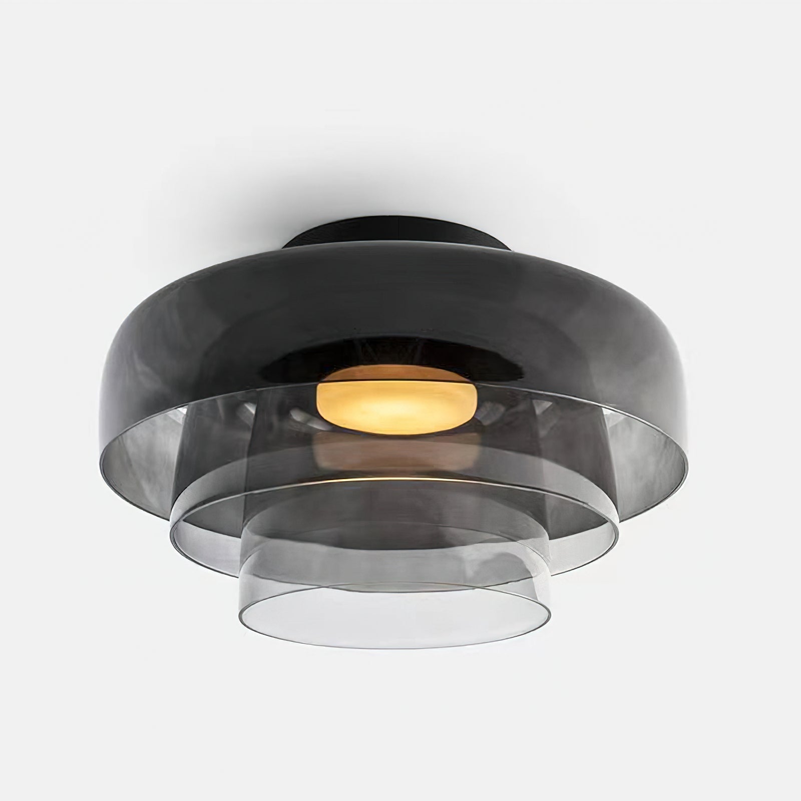 Tiered Glass Ceiling Light — Metal Frame, Black Green Smoke Gray Orange Finishes, Integrated LED, 32-42cm Diameter