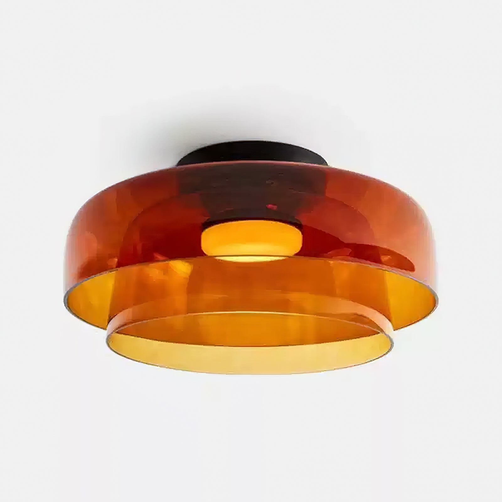 Tiered Glass Ceiling Light — Metal Frame, Black Green Smoke Gray Orange Finishes, Integrated LED, 32-42cm Diameter