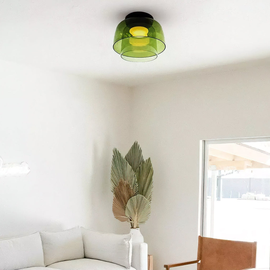 Tiered Glass Ceiling Light — Metal Frame, Black Green Smoke Gray Orange Finishes, Integrated LED, 32-42cm Diameter