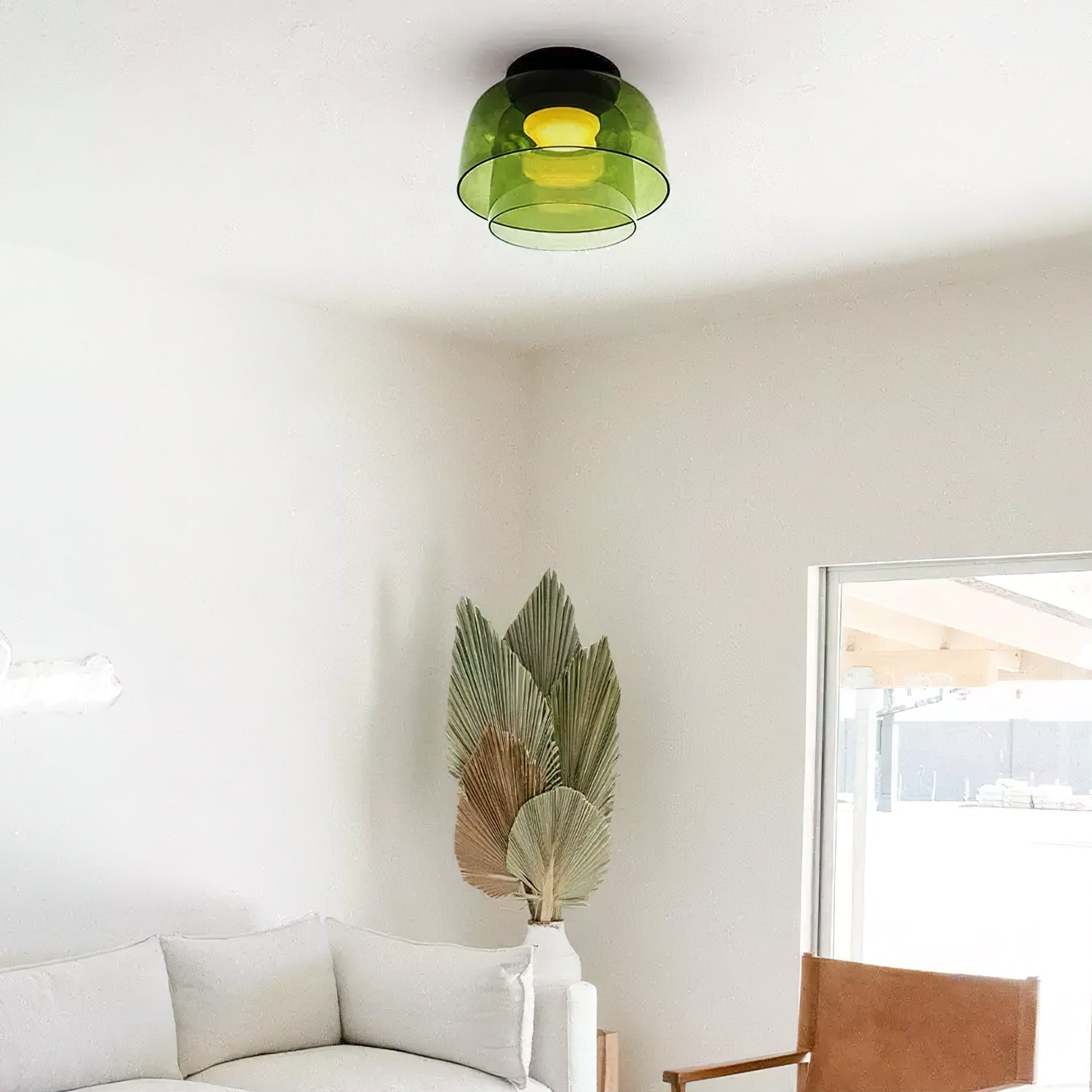 Tiered Glass Ceiling Light — Metal Frame, Black Green Smoke Gray Orange Finishes, Integrated LED, 32-42cm Diameter