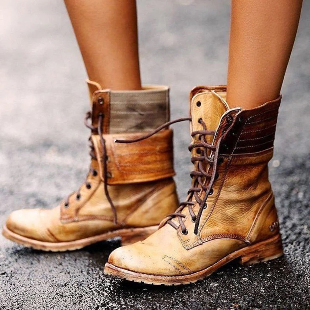 Elena Lederstiefel – Stilvolles Schnürdesign, rutschfeste Sohle