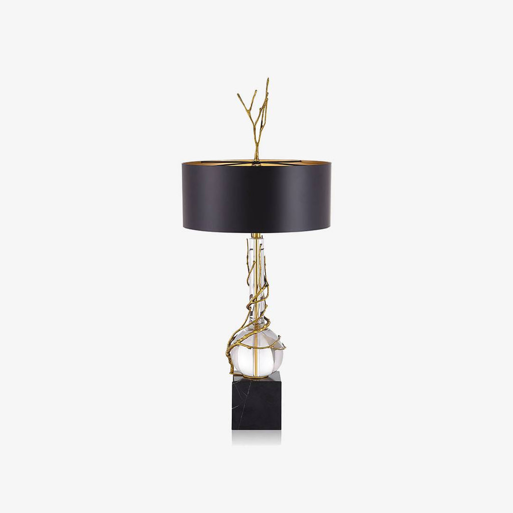 Lampada da tavolo contemporanea — base in marmo naturale, paralume nero