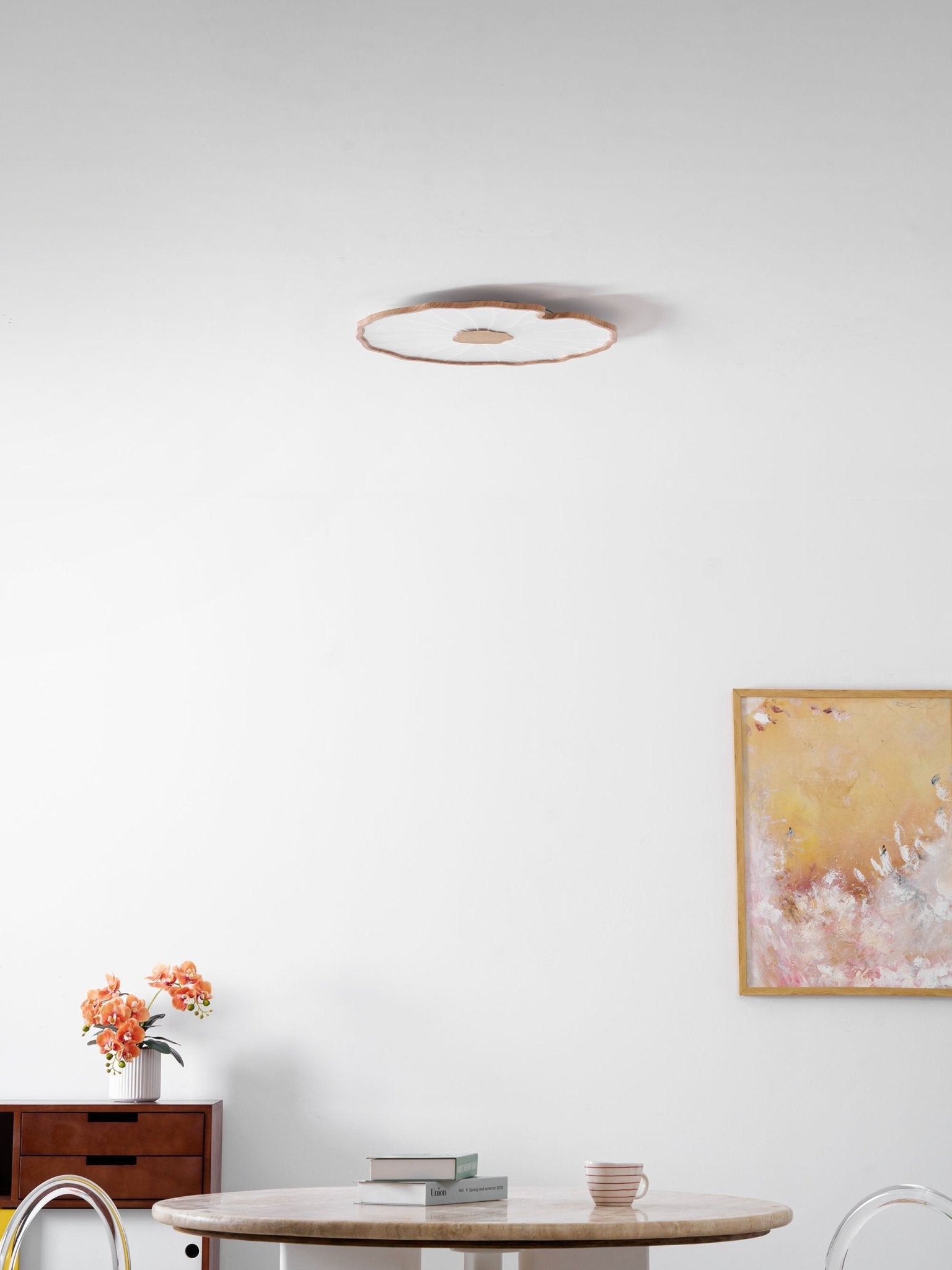 ロータスリーフ・シーリングライト — アクリルシェード、メタルフレーム、木目調仕上げ、LED 3000K-6000K
