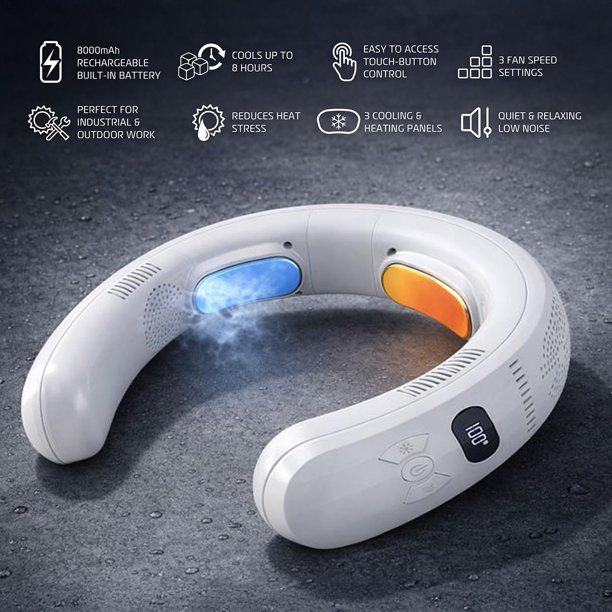 ThermoFlow 3-Zone Wearable Neck Fan – Adjustable Neck Cooler and Heater