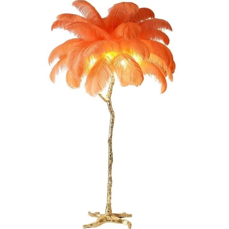 LyraFeather Floor Lamp With Copper Base And Feather Shade
