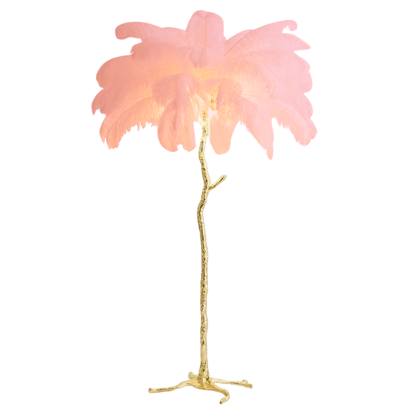 LyraFeather Floor Lamp With Copper Base And Feather Shade