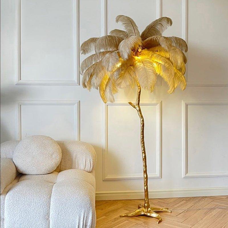 LyraFeather Floor Lamp With Copper Base And Feather Shade