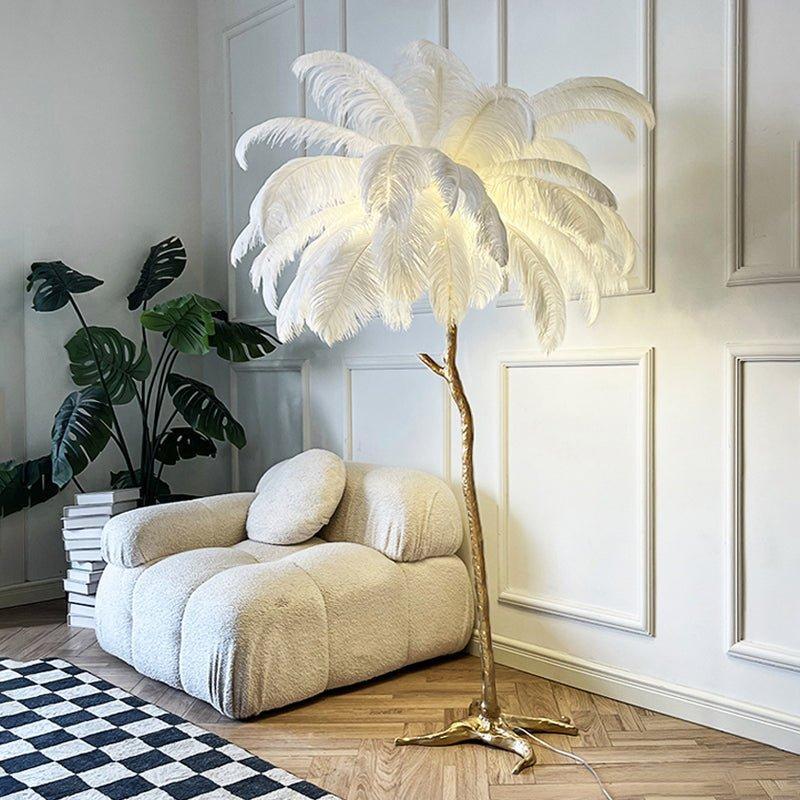 LyraFeather Floor Lamp With Copper Base And Feather Shade
