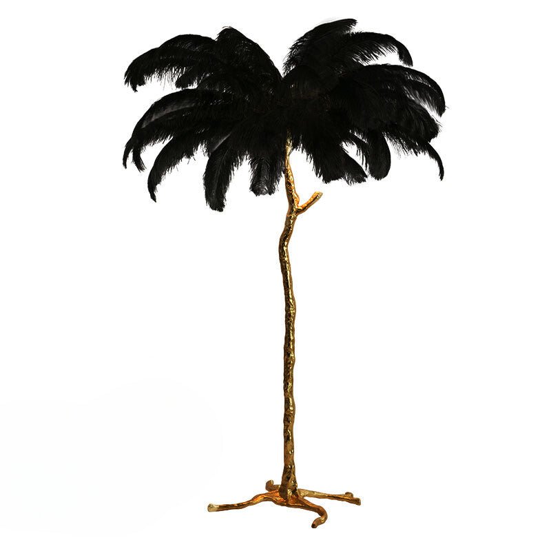 LyraFeather Floor Lamp With Copper Base And Feather Shade
