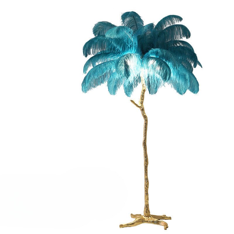LyraFeather Floor Lamp With Copper Base And Feather Shade