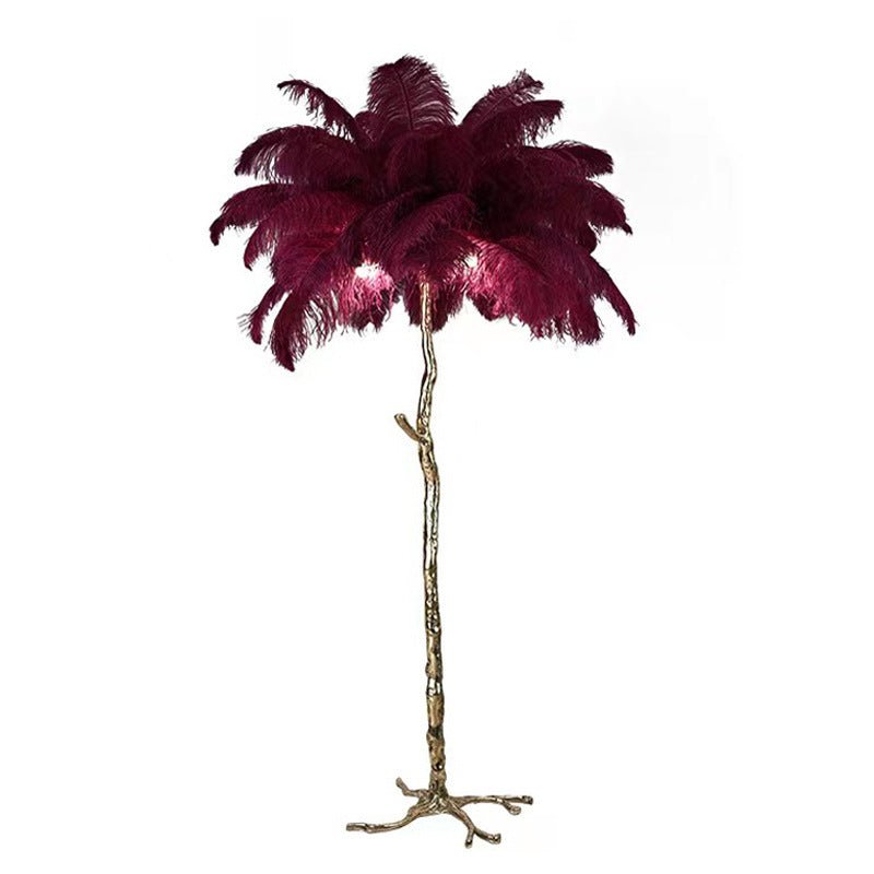 LyraFeather Floor Lamp With Copper Base And Feather Shade