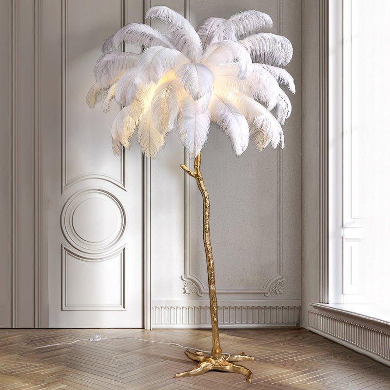 LyraFeather Floor Lamp With Copper Base And Feather Shade
