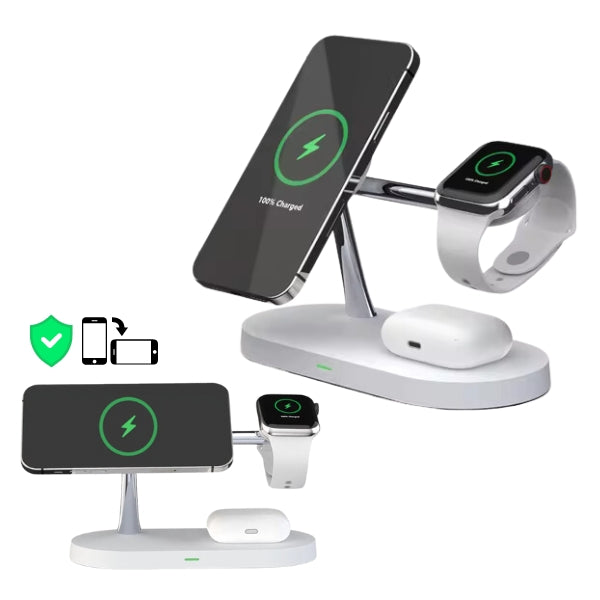 QuattroCharge 4-i-1 trådlös MagSafe-laddare — laddningsstation för iPhone, Apple Watch och hörlurar