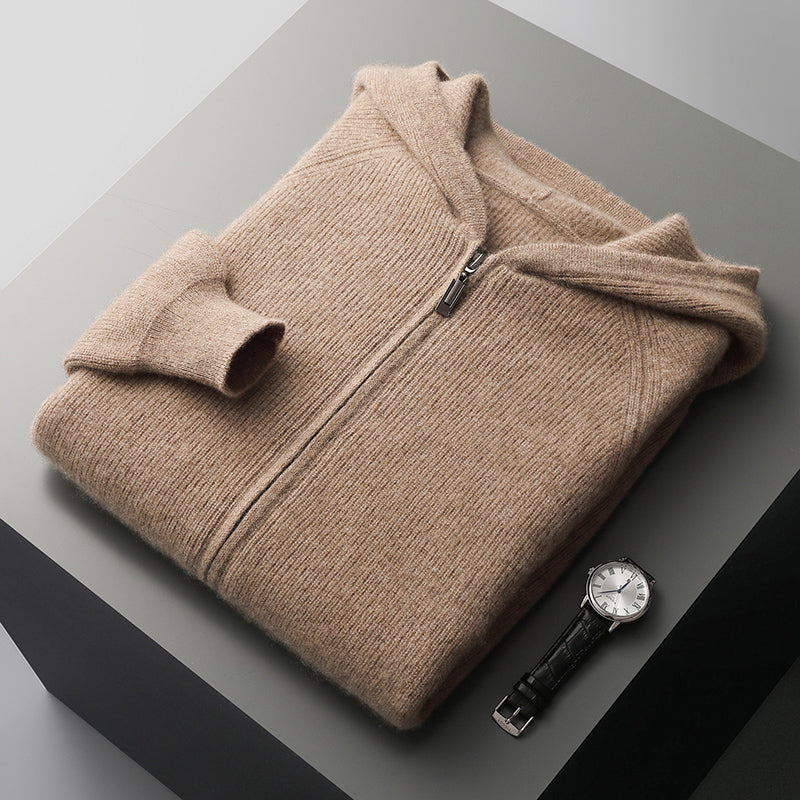 Sudadera con capucha de lana merino y cachemira Royal con cremallera completa - Capa suave y cálida