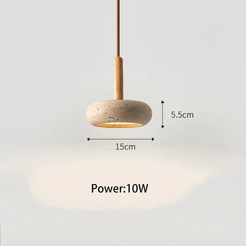 Lille LED-pendellampe — design i travertinsten