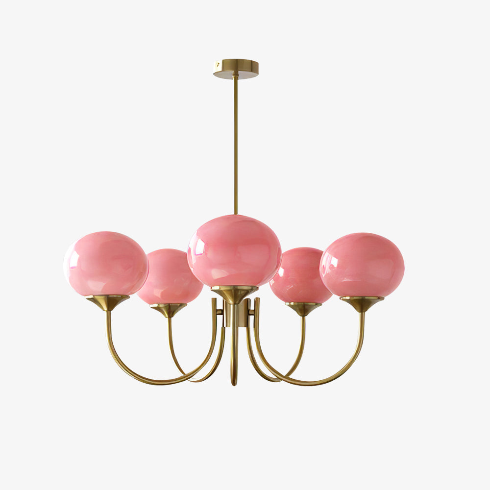 3 or 5-Light Retro Pink Glass Ceiling Pendant — Gold Finish Lighting