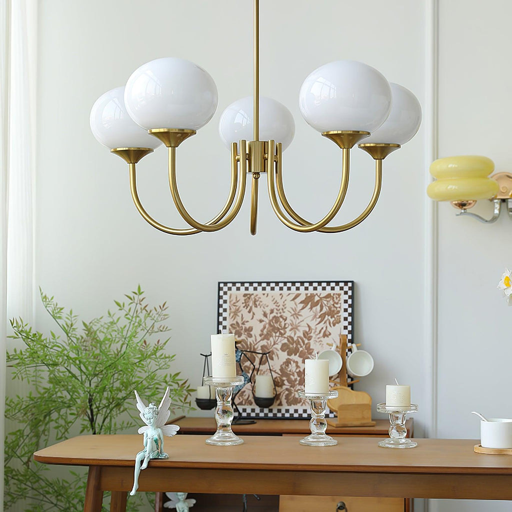 3 or 5-Light Retro Pink Glass Ceiling Pendant — Gold Finish Lighting
