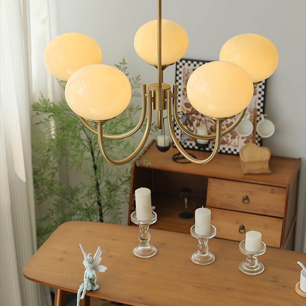3 or 5-Light Retro Pink Glass Ceiling Pendant — Gold Finish Lighting
