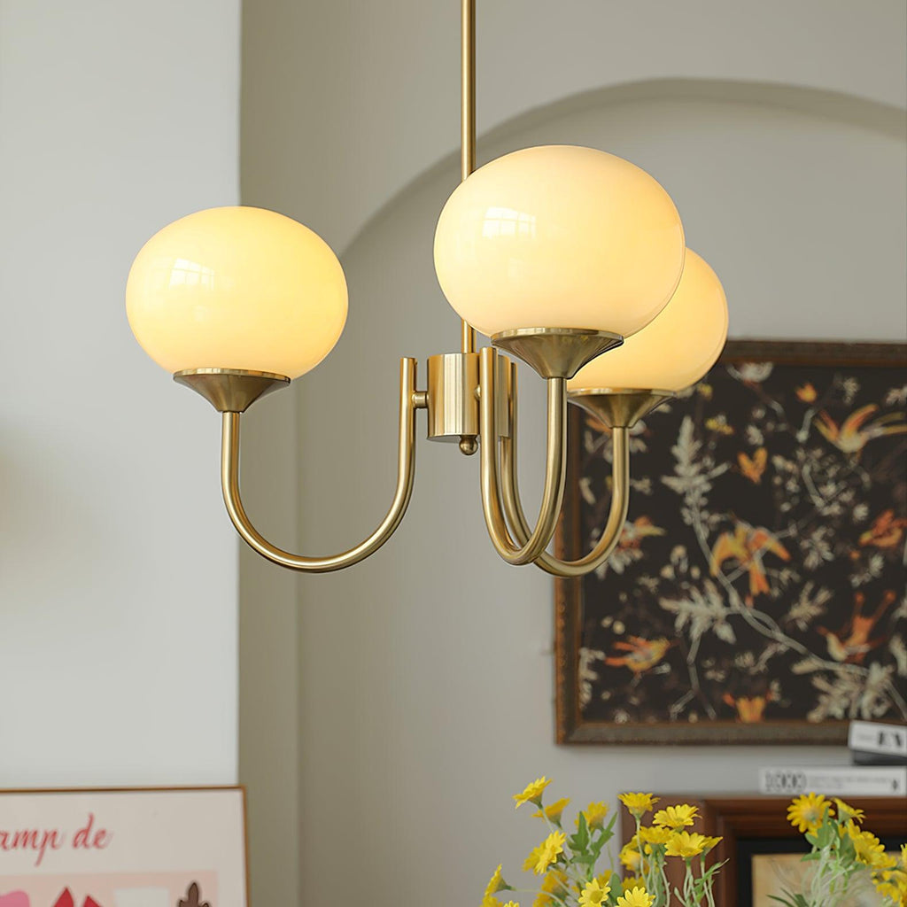 3 or 5-Light Retro Pink Glass Ceiling Pendant — Gold Finish Lighting