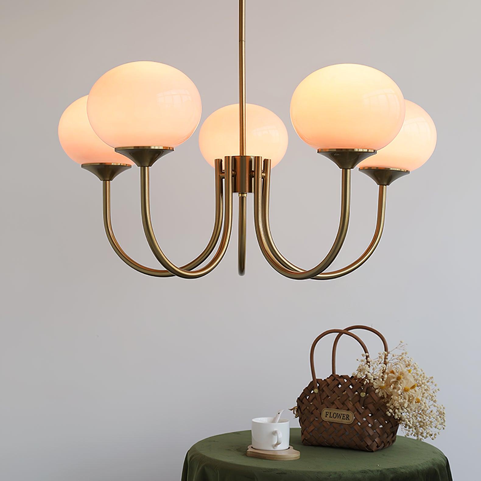 3 or 5-Light Retro Pink Glass Ceiling Pendant — Gold Finish Lighting