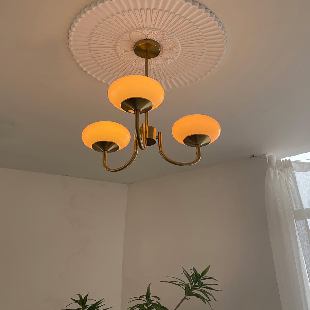 3 or 5-Light Retro Pink Glass Ceiling Pendant — Gold Finish Lighting
