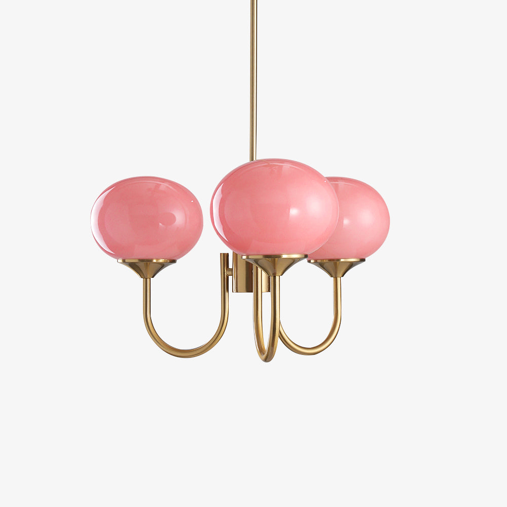 3 or 5-Light Retro Pink Glass Ceiling Pendant — Gold Finish Lighting